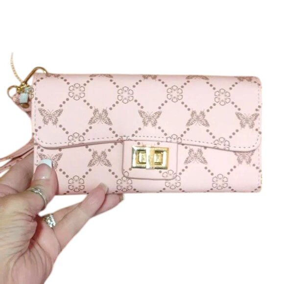 Handbags - Pink Butterfly Faux Leather twist lock wallet nwot